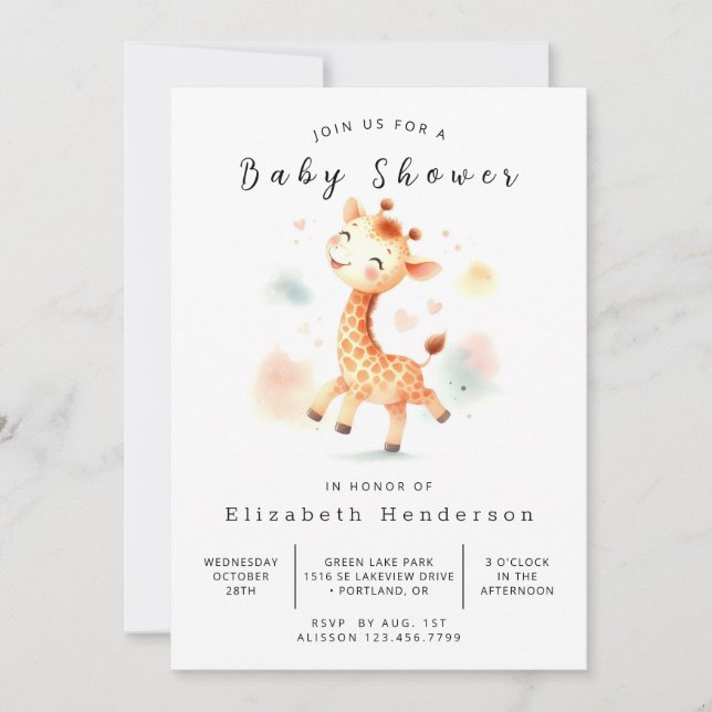 Invitation Baby shower de girafe chic et imprimable (Devant)