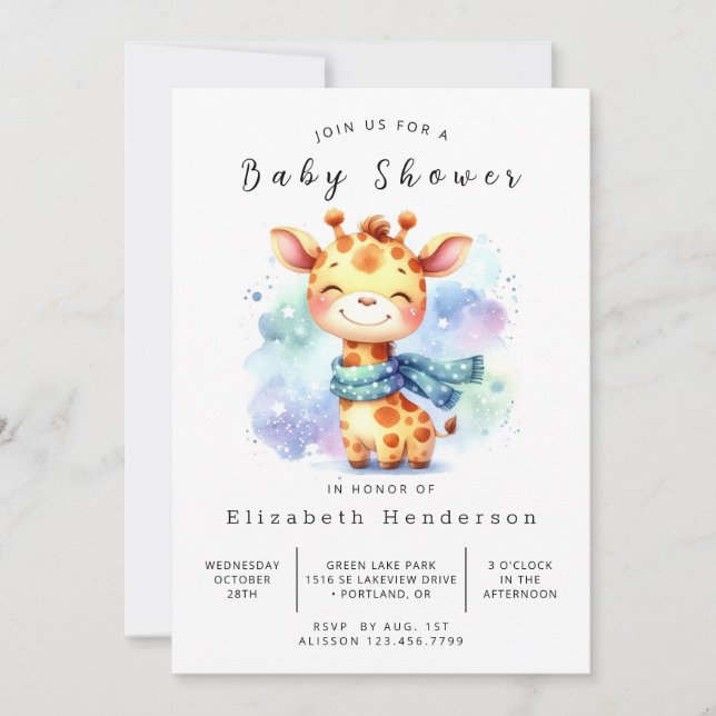 Invitation Baby shower de girafe chic et imprimable (Devant)