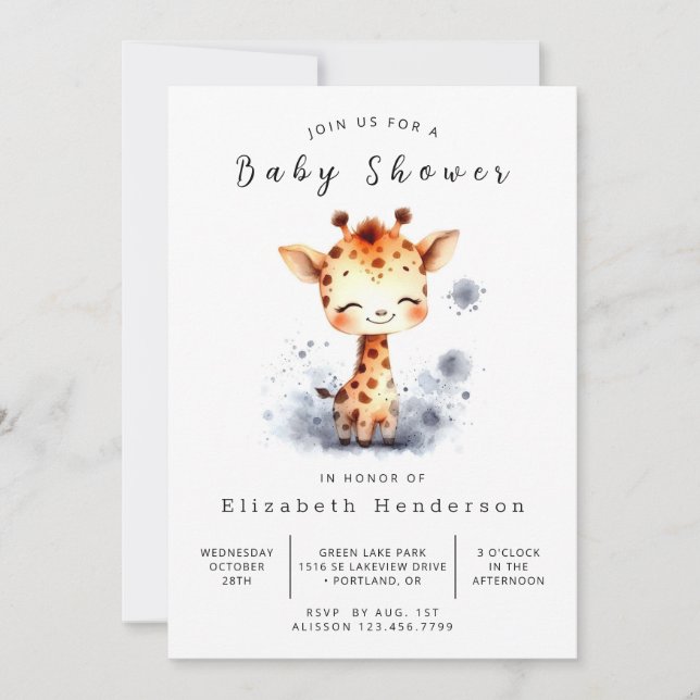 Invitation Baby shower de girafe chic et modifiable (Devant)