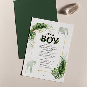 Invitation Baby shower de girafe d'éléphant de Safari Botaniq