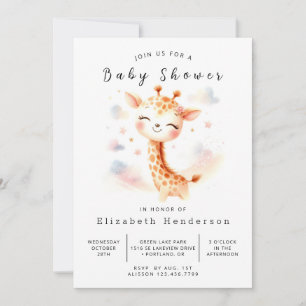 Invitation Baby shower de girafe en ligne Aquarelle