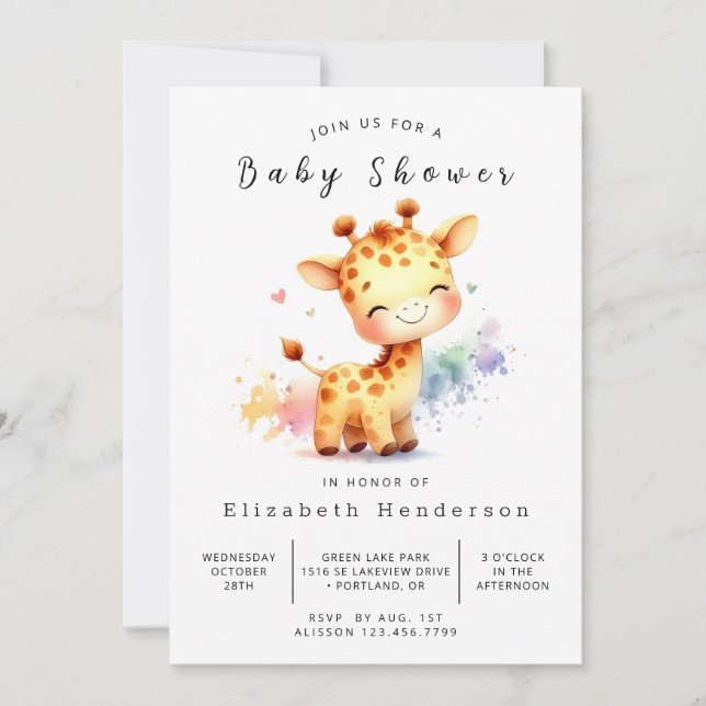 Invitation Baby shower de girafe enchantée en ligne (Devant)