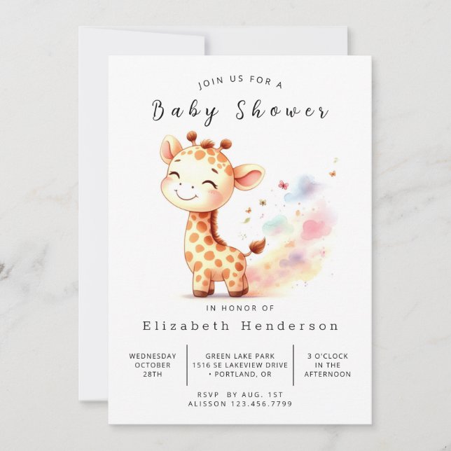 Invitation Baby shower de girafe imprimable enchanté (Devant)