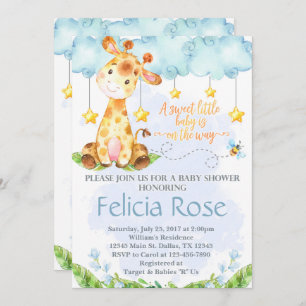 Invitation Baby shower de Girafe Invitation Blue B