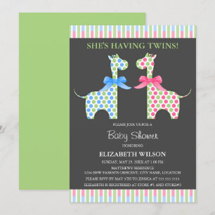 Invitation Baby shower de girafe jumeau garçon et fille
