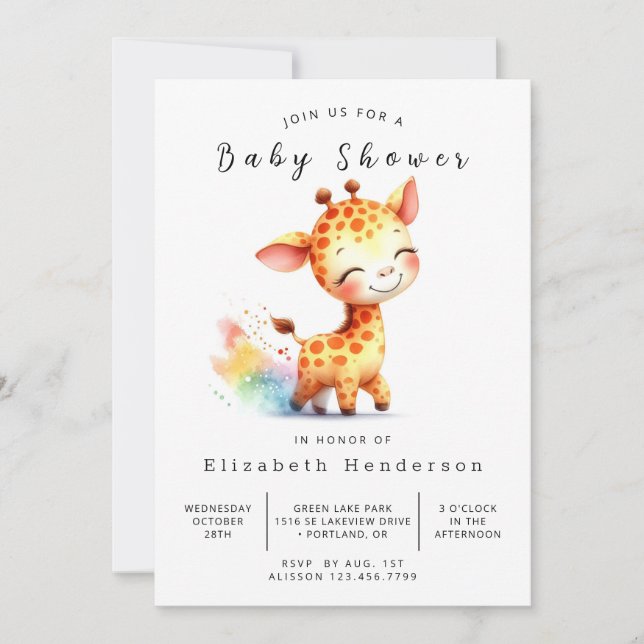 Invitation Baby shower de girafe modifiable Boho (Devant)