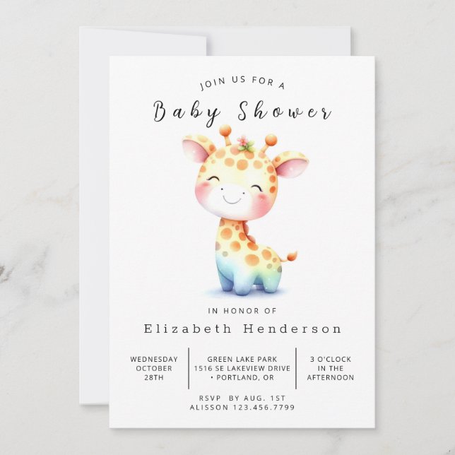 Invitation Baby shower de girafe modifiable rustique (Devant)