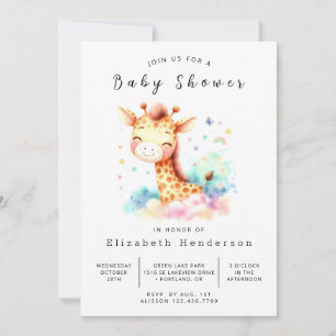 Invitation Baby shower de girafe numérique aquarelle