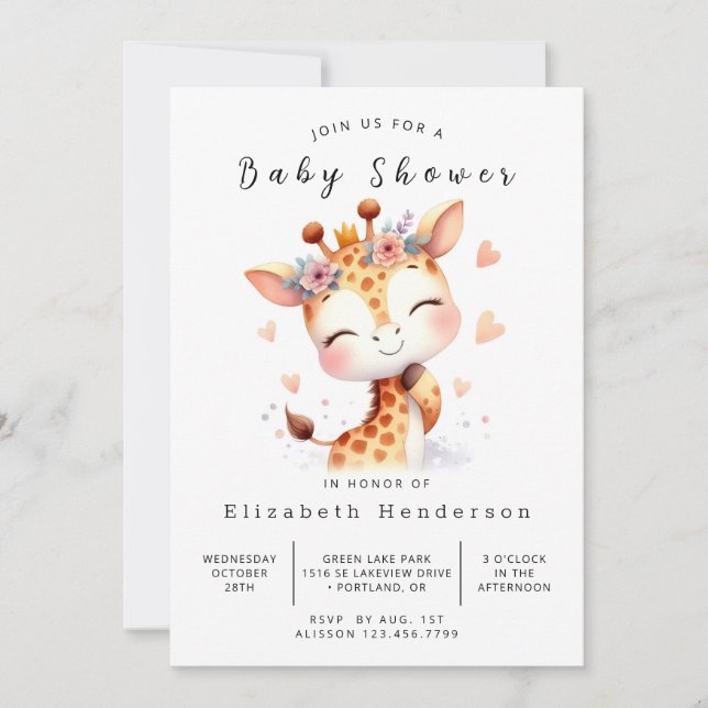 Invitation Baby shower de girafe numérique enchanté (Devant)