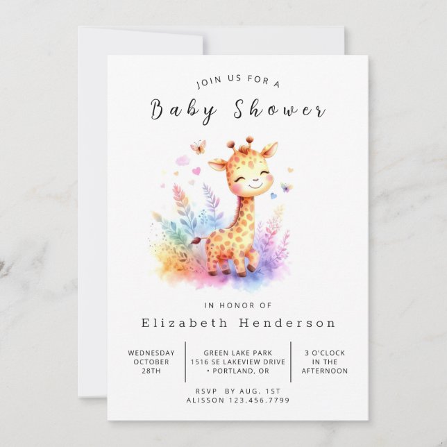 Invitation Baby shower de girafe numérique rustique (Devant)