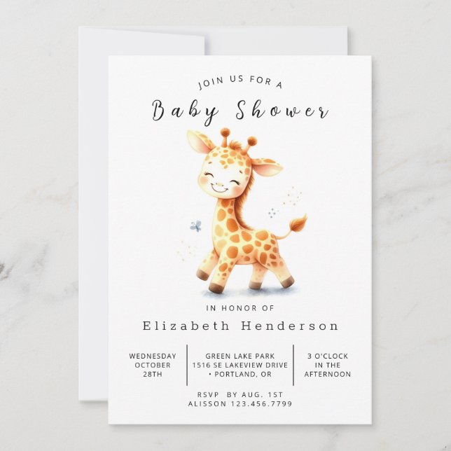 Invitation Baby shower de girafe numérique rustique (Devant)