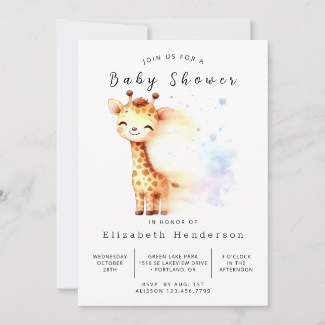 Invitation Baby shower de girafe numérique Whimsical (Devant)