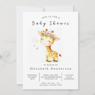 Invitation Baby shower de girafe personnalisé Aquarelle