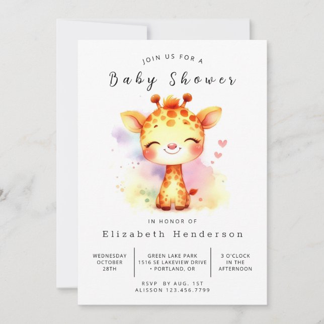 Invitation Baby shower de girafe personnalisé moderne (Devant)