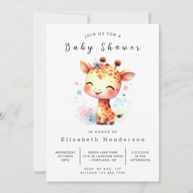 Invitation Baby shower de girafe personnalisé rustique (Devant)