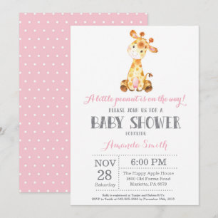 Invitation Baby shower de girafe rose et gris