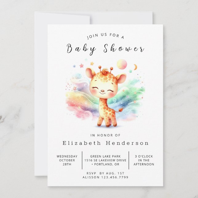 Invitation Baby shower de girafe rustique à impression (Devant)