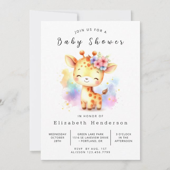 Invitation Baby shower de girafe rustique à impression (Devant)