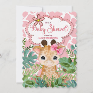 Invitation Baby shower de girafe Safari rose