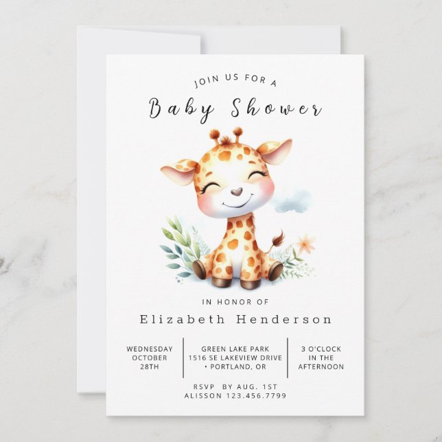 Invitation Baby shower de girafe sur mesure amusant (Devant)