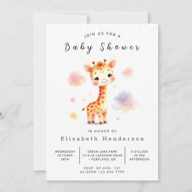 Invitation Baby shower de girafe sur mesure amusant (Devant)
