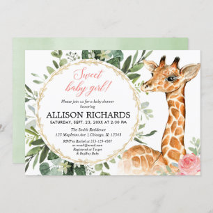 Invitation Baby shower de girafe, thème doux de jungle de
