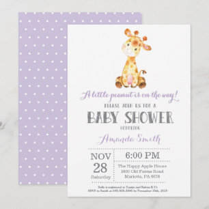 Invitation Baby shower de girafe violet et gris
