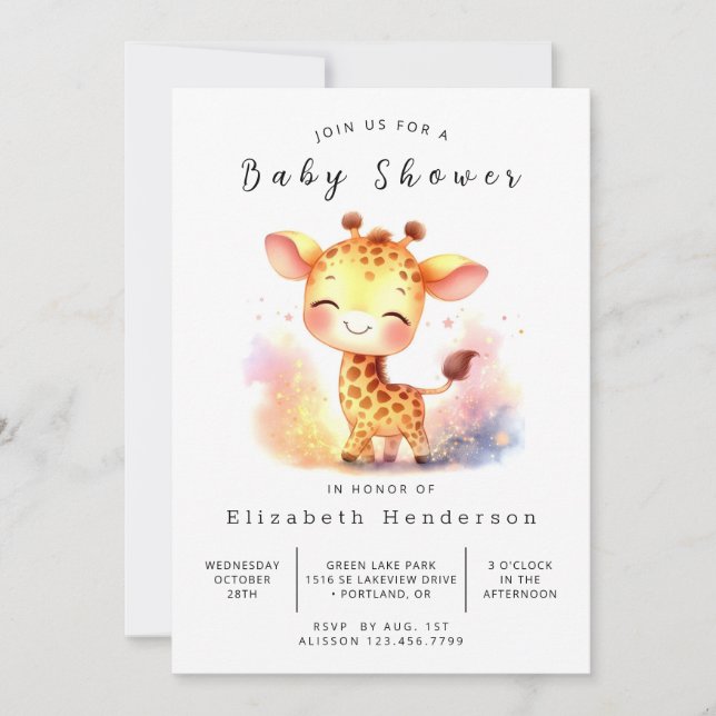 Invitation Baby shower de girafe Whimsy Printable (Devant)