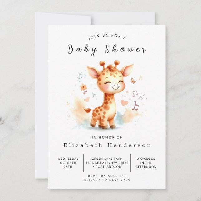 Invitation Baby shower de girafe Whimsy Printable (Devant)