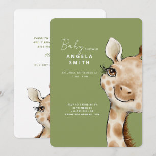 Invitation Baby shower de Giraffe Bébé Vert mou Moss