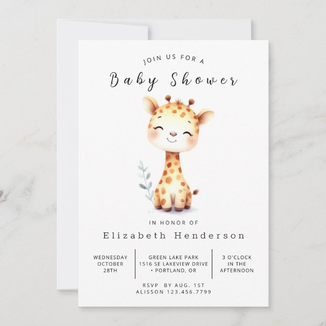 Invitation Baby shower de Giraffe éditable Pastel (Devant)