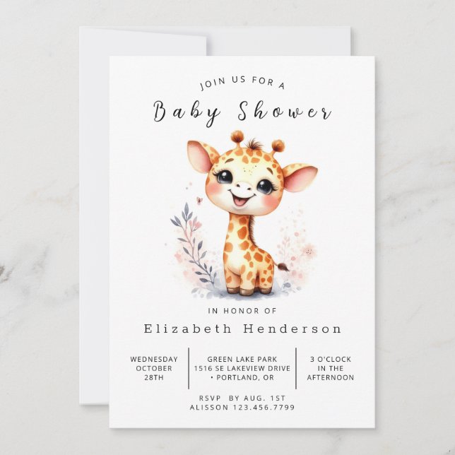 Invitation Baby shower de Giraffe Imprimable (Devant)