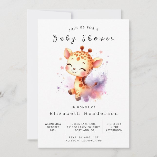 Invitation Baby shower de Giraffe Imprimable (Devant)
