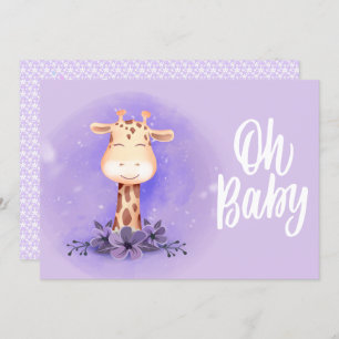 Invitation Baby shower de Giraffe mignonne violet