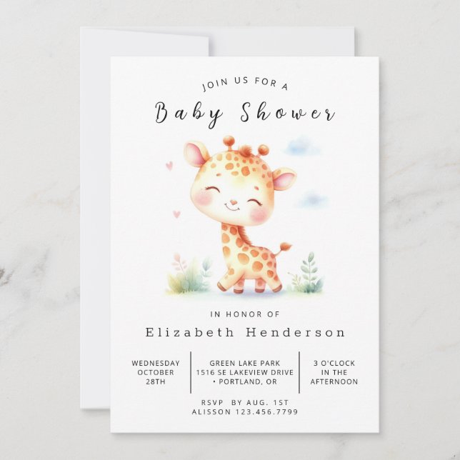 Invitation Baby shower de Giraffe numérique amusant (Devant)