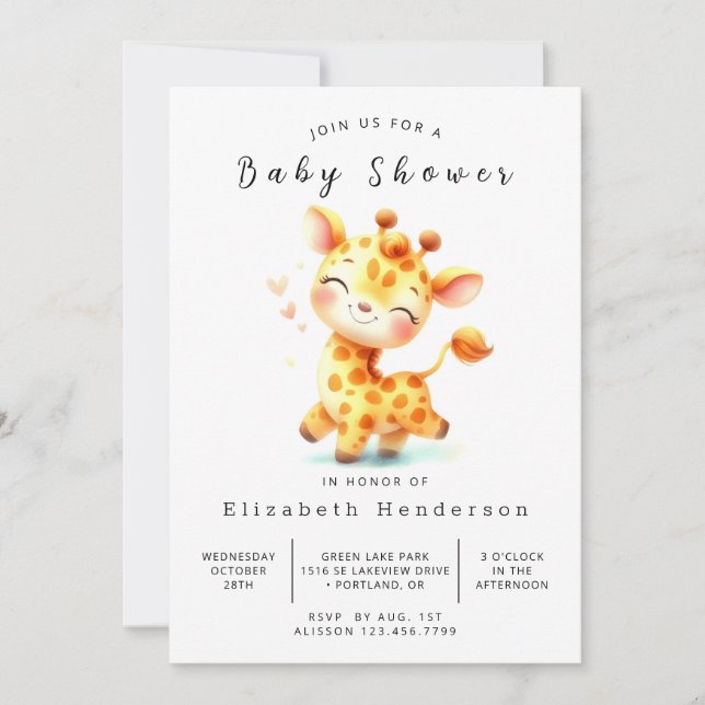 Invitation Baby shower de Giraffe numérique Pastel (Devant)