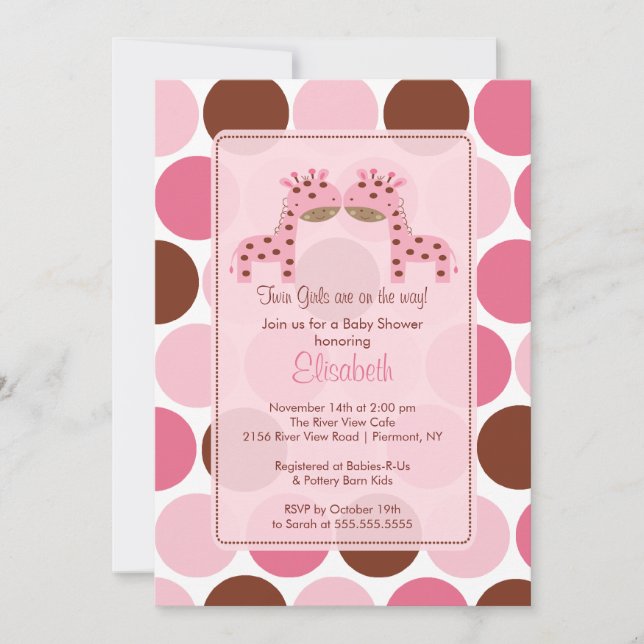 Invitation Baby shower de Giraffe Rose Girls Twin (Devant)