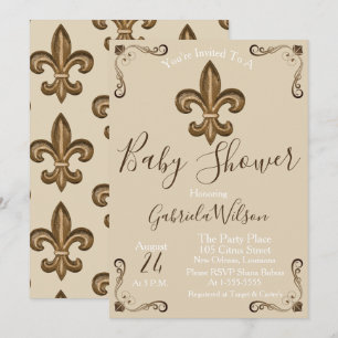 Invitation Baby shower de Golden Fleur de Lis Neutral de