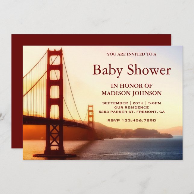 Invitation Baby shower de Golden Gate Bridge (Devant / Derrière)