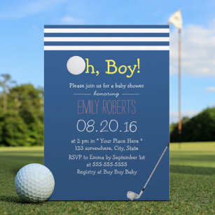 Invitation Baby shower de golf Navy Blue Stripes