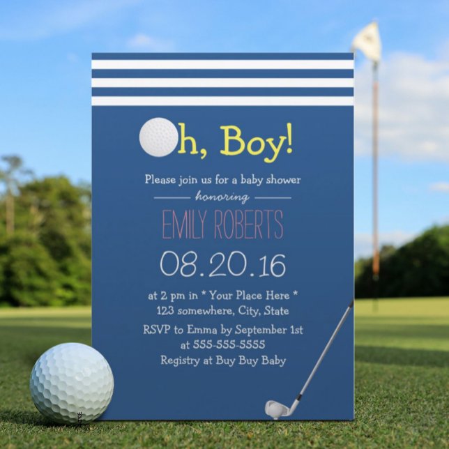 Invitation Baby shower de golf Navy Blue Stripes (Créateur téléchargé)
