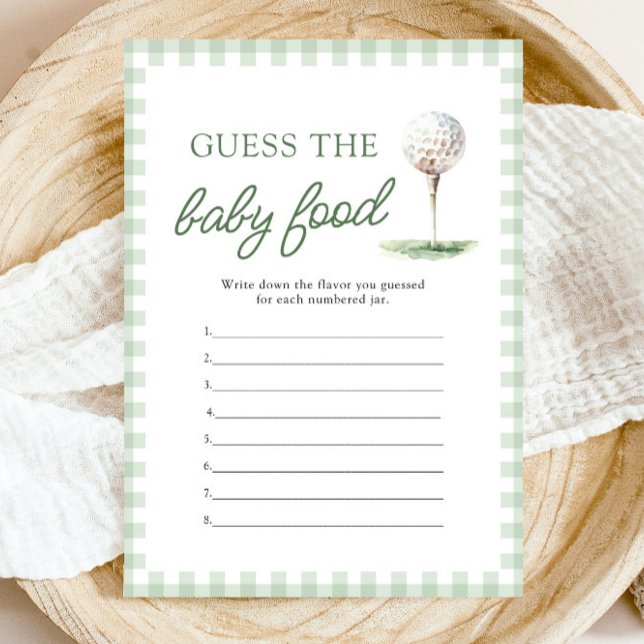 Invitation Baby Shower de Golf Vert Sauge Devinez la Nourritu (Sage Green Golf Baby Shower Guess The Baby Food Game)