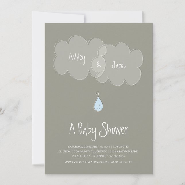 Invitation Baby shower de gouttelettes Gris/Bleu (Devant)