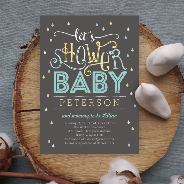 Invitation Baby shower de gouttes de douche - Bleu (Créateur téléchargé)