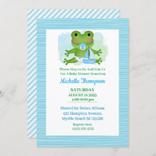 Invitation Baby shower de grenouille bleu et vert