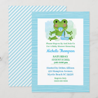 Invitation Baby shower de grenouille bleu et vert