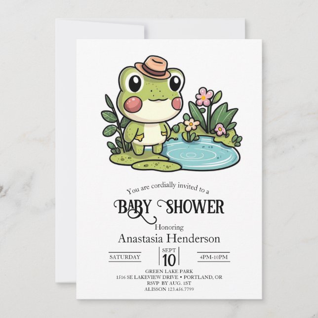 Invitation Baby shower de grenouille mignonne enchanté (Devant)