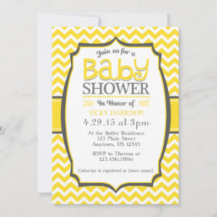 Invitation Baby shower de gris jaune Chevron