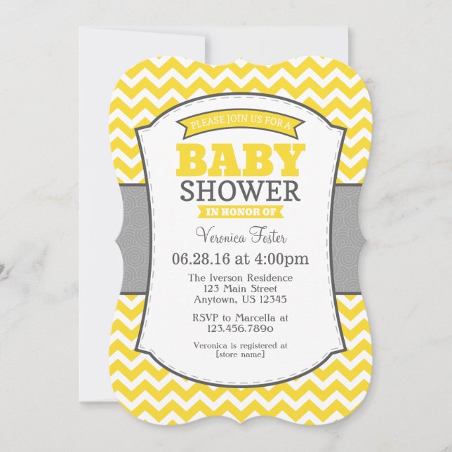 Invitation Baby shower de gris jaune Chevron (Devant)