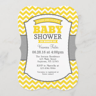 Invitation Baby shower de gris jaune Chevron